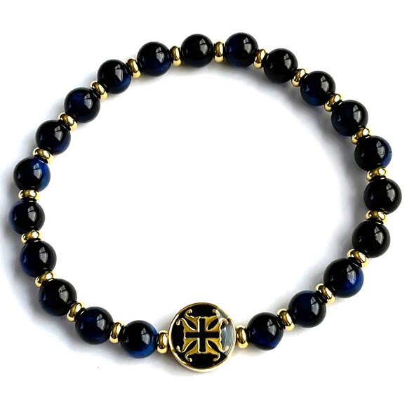 Rustic Cuff Jewelry - Rustic Cuff Faceted Semiprecious Lapis Lazuli Stones Beaded Stretch Bracelet